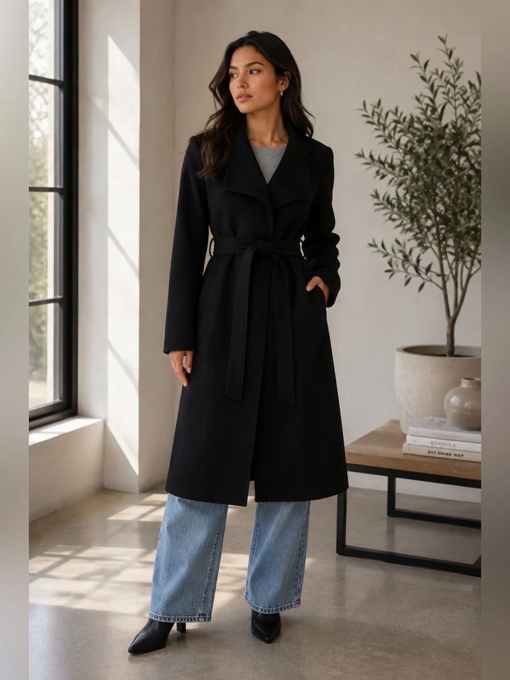 NEW Cole Haan Women's Slick Belted Long Coat Size 12